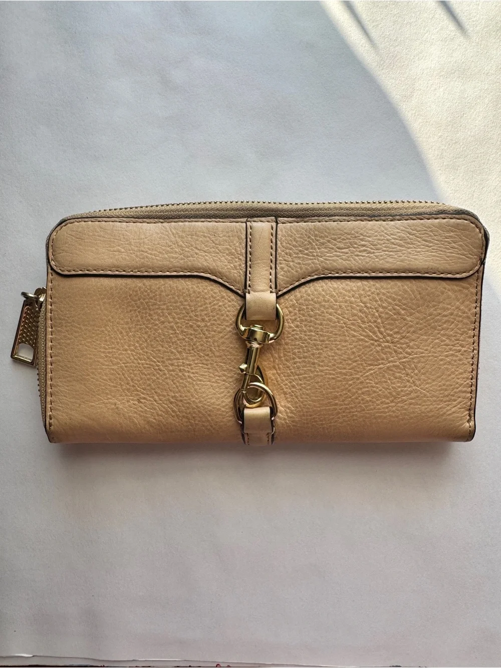 Rebecca Minkoff Neutral Beige Leather Wallet with Gold Hardware